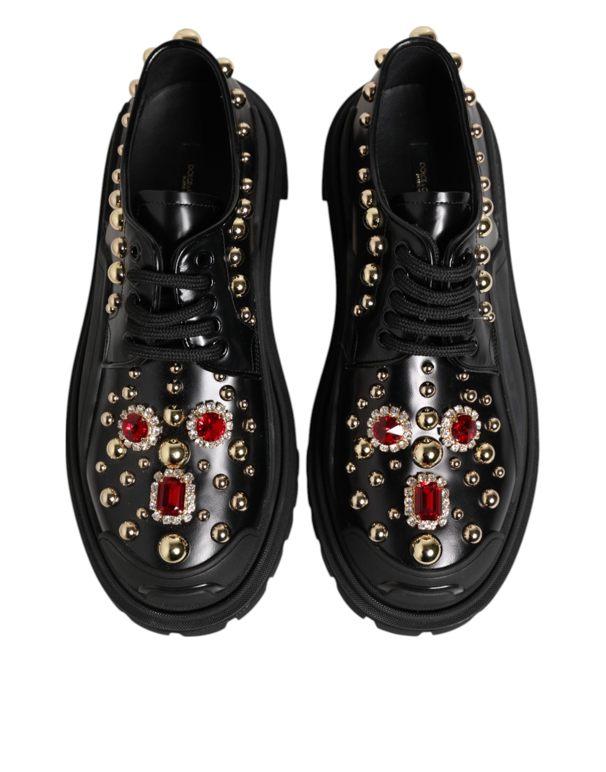 Dolce & Gabbana Black Leather Jeweled Crystals Derby Shoes - ACCEXO
