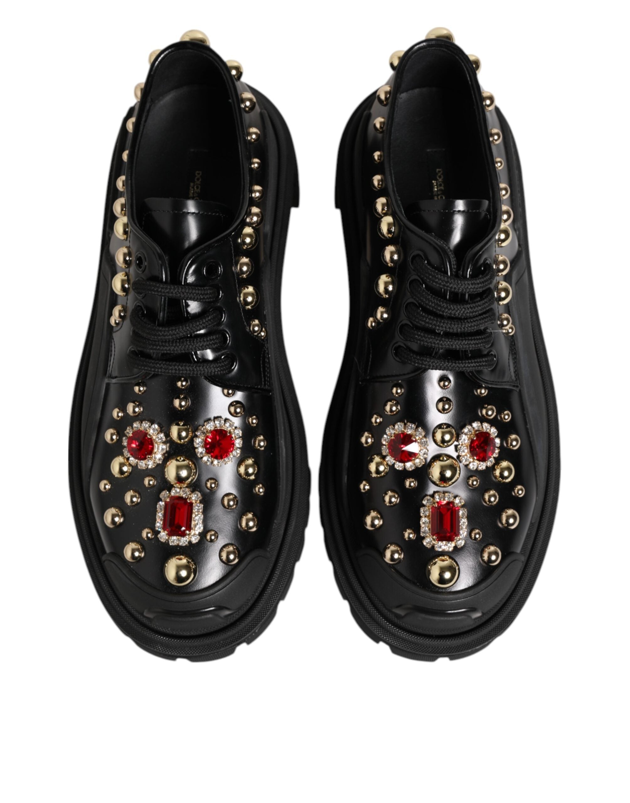 Dolce & Gabbana Black Leather Jeweled Crystals Derby Shoes - ACCEXO