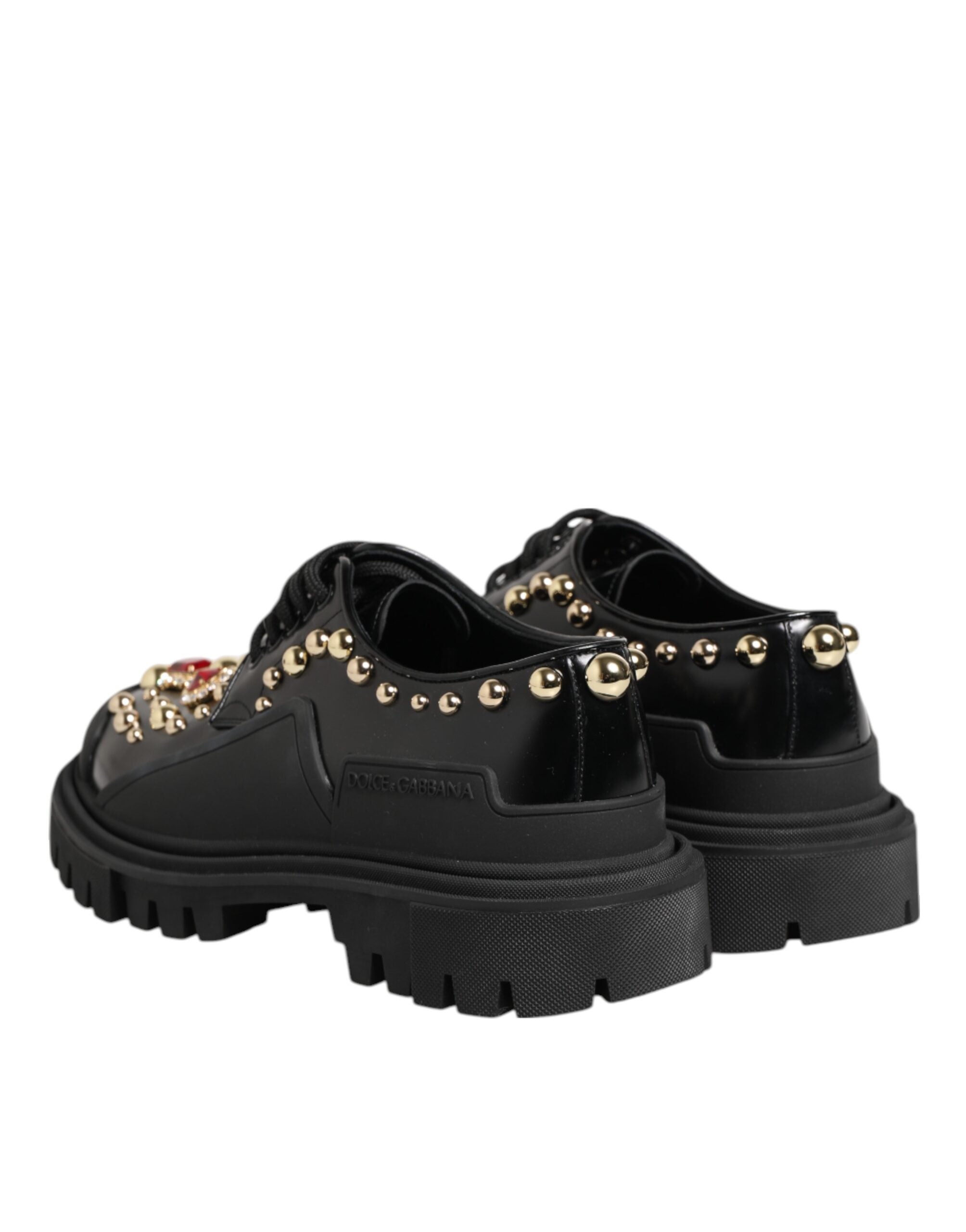 Dolce & Gabbana Black Leather Jeweled Crystals Derby Shoes - ACCEXO