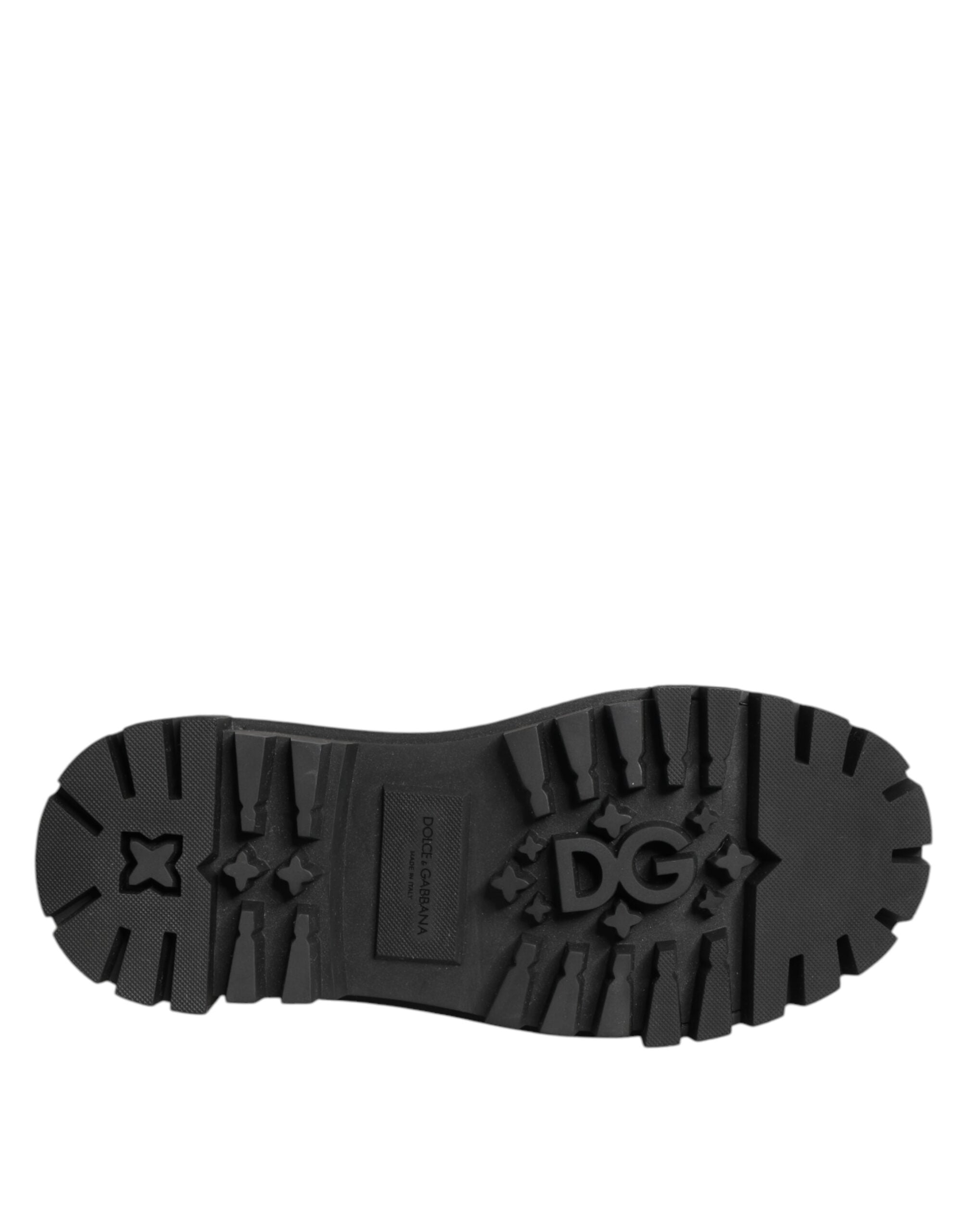 Dolce & Gabbana Black Leather Jeweled Crystals Derby Shoes - ACCEXO