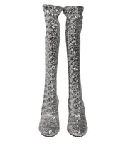 Dolce & Gabbana Shoes Silver Sequins Glitter High Heel Boot Shoes