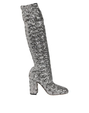 Dolce & Gabbana Shoes Silver Sequins Glitter High Heel Boot Shoes - ACCEXO