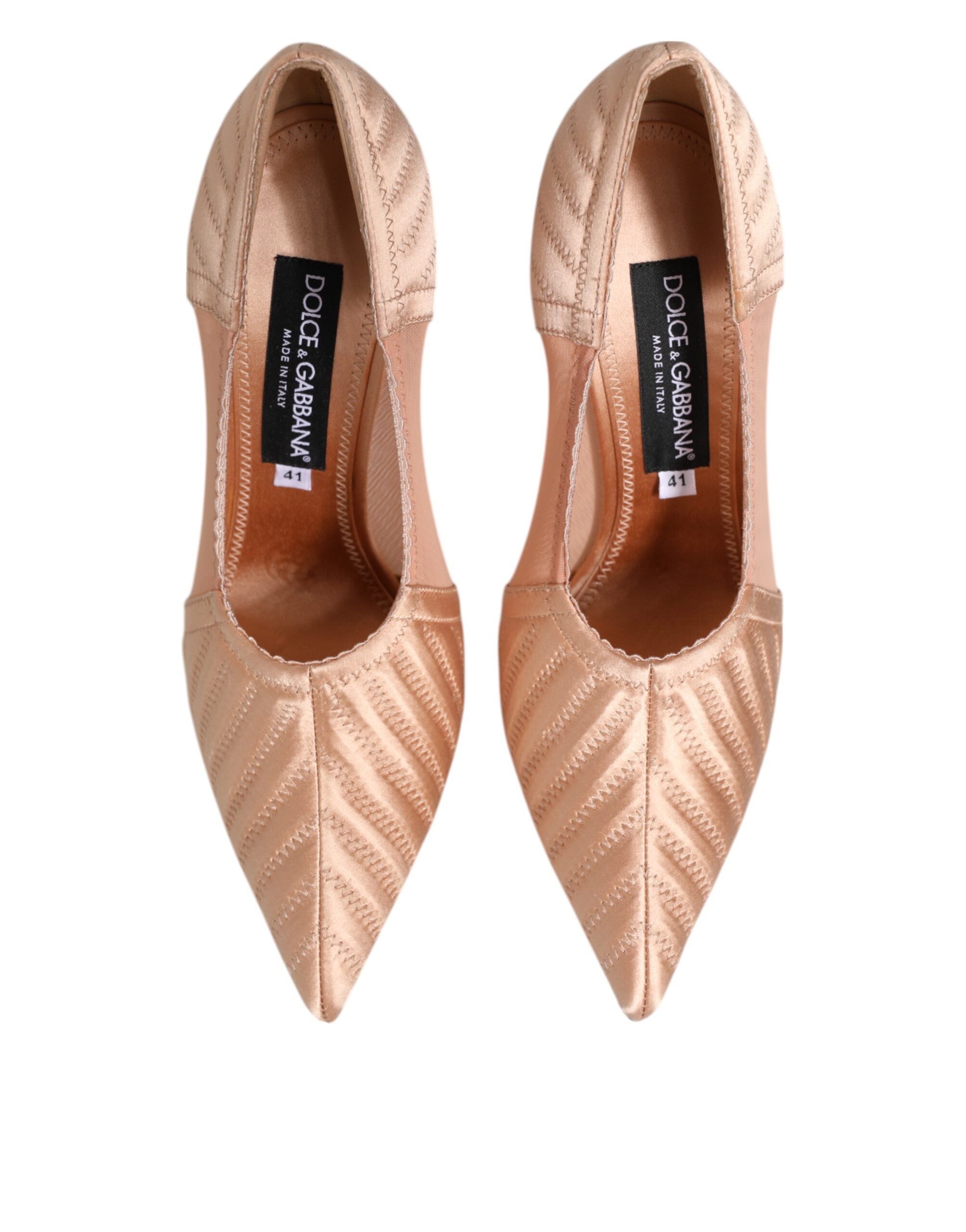 Dolce & Gabbana Cipria Nude Satin Mesh Stiletto Pumps Shoes - ACCEXO