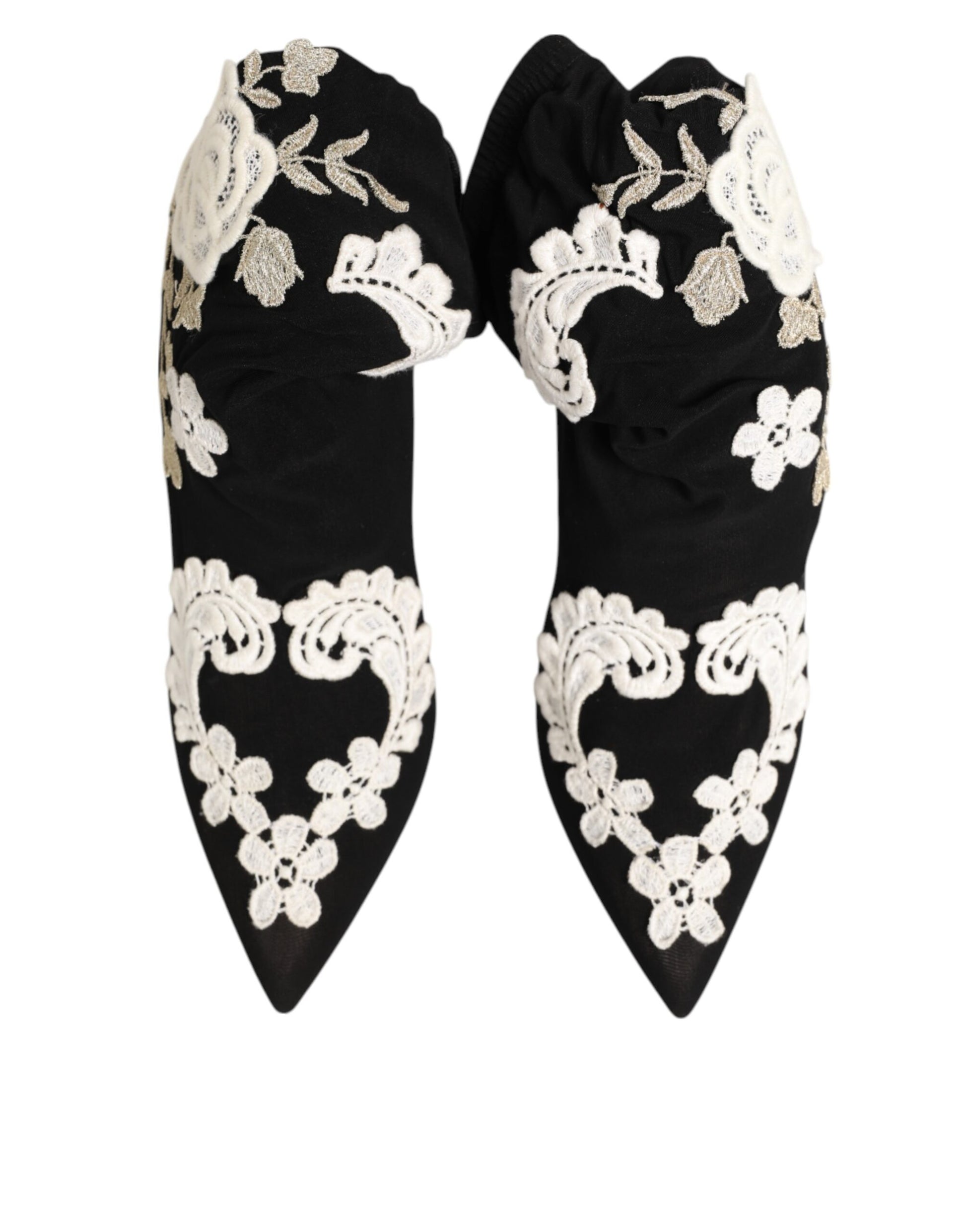 Dolce & Gabbana Black White Embroidered Jersey Stiletto Boots Shoes - ACCEXO