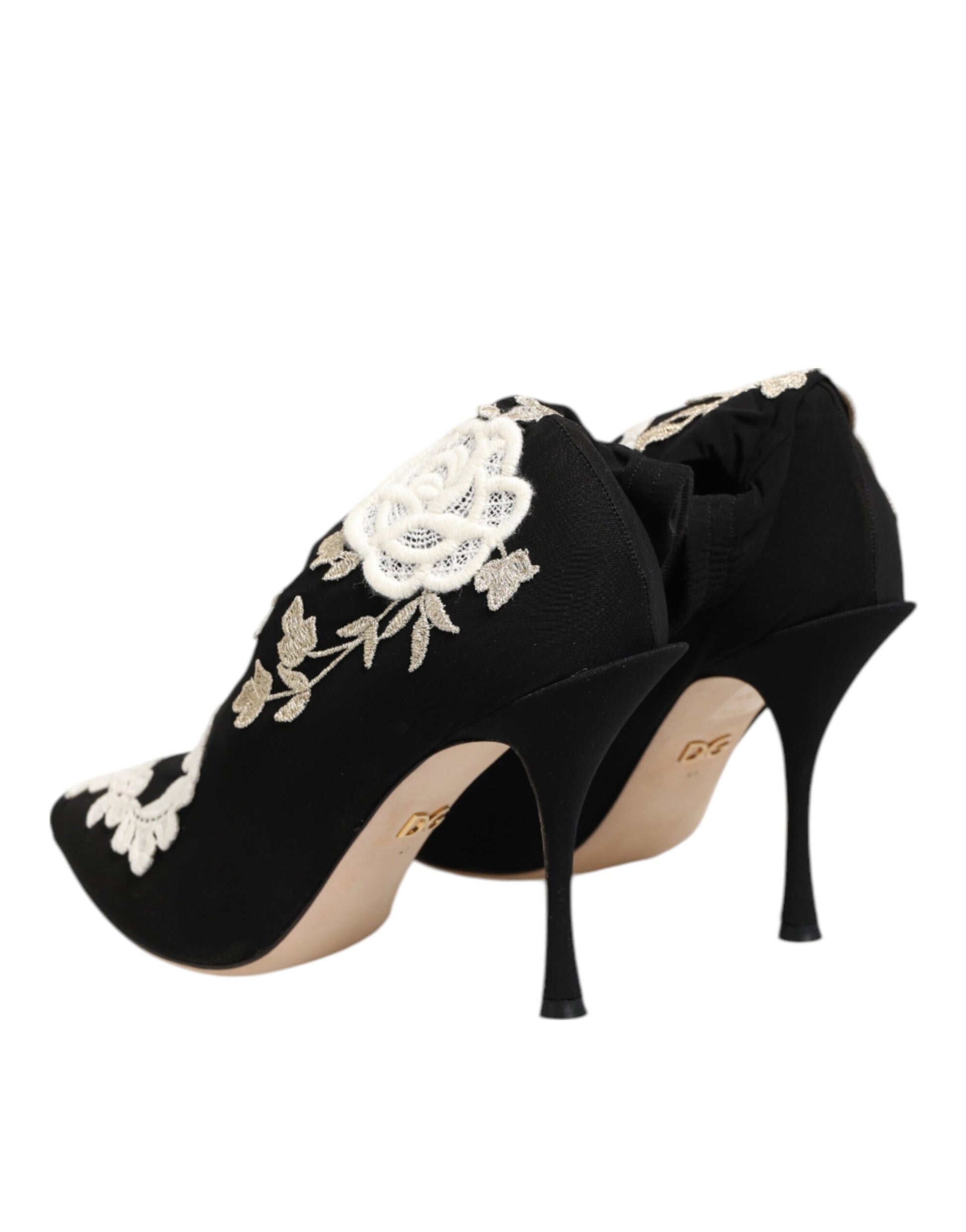 Dolce & Gabbana Black White Embroidered Jersey Stiletto Boots Shoes - ACCEXO
