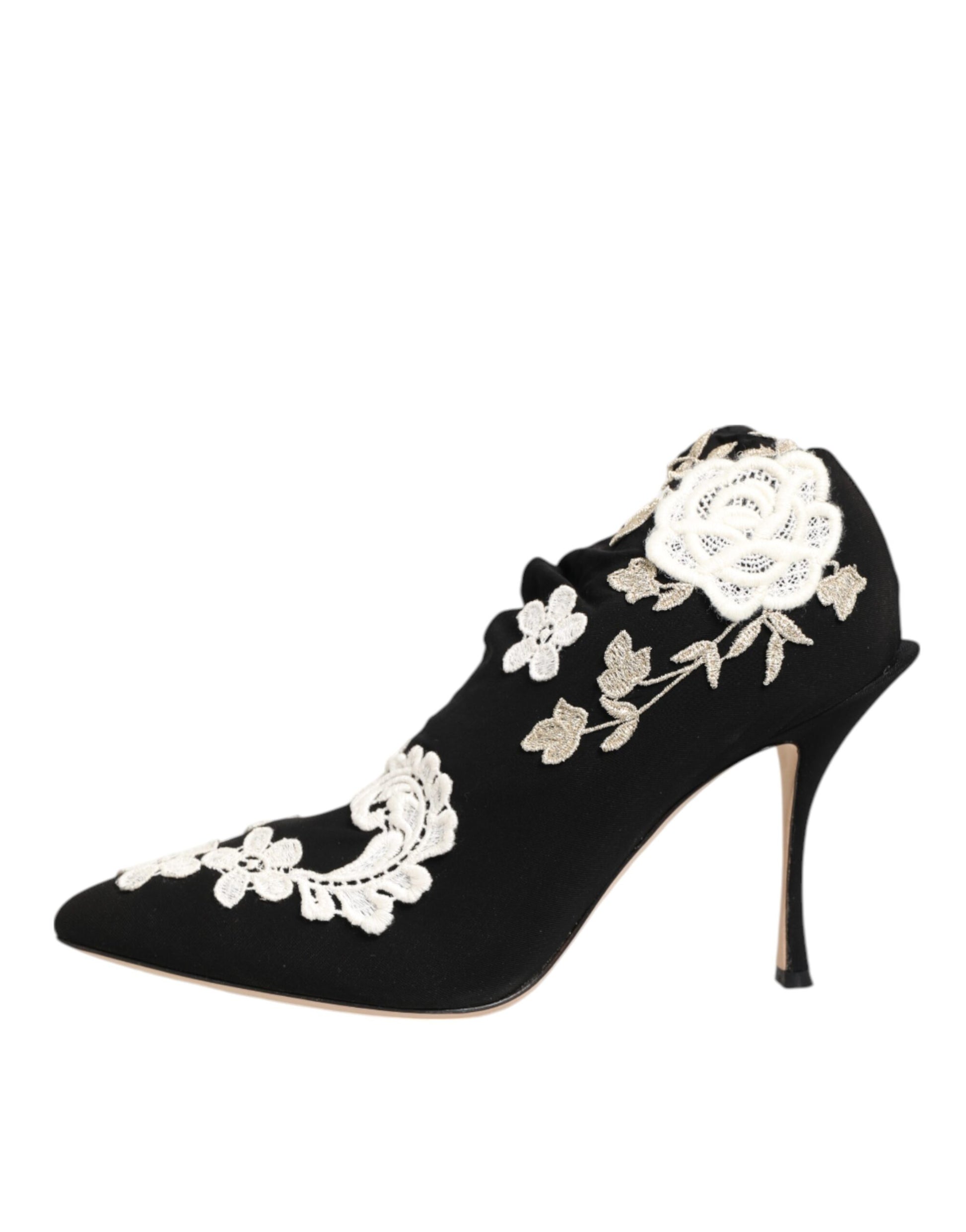 Dolce & Gabbana Black White Embroidered Jersey Stiletto Boots Shoes - ACCEXO