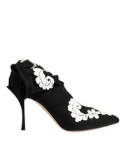 Dolce & Gabbana Black White Embroidered Jersey Stiletto Boots Shoes - ACCEXO