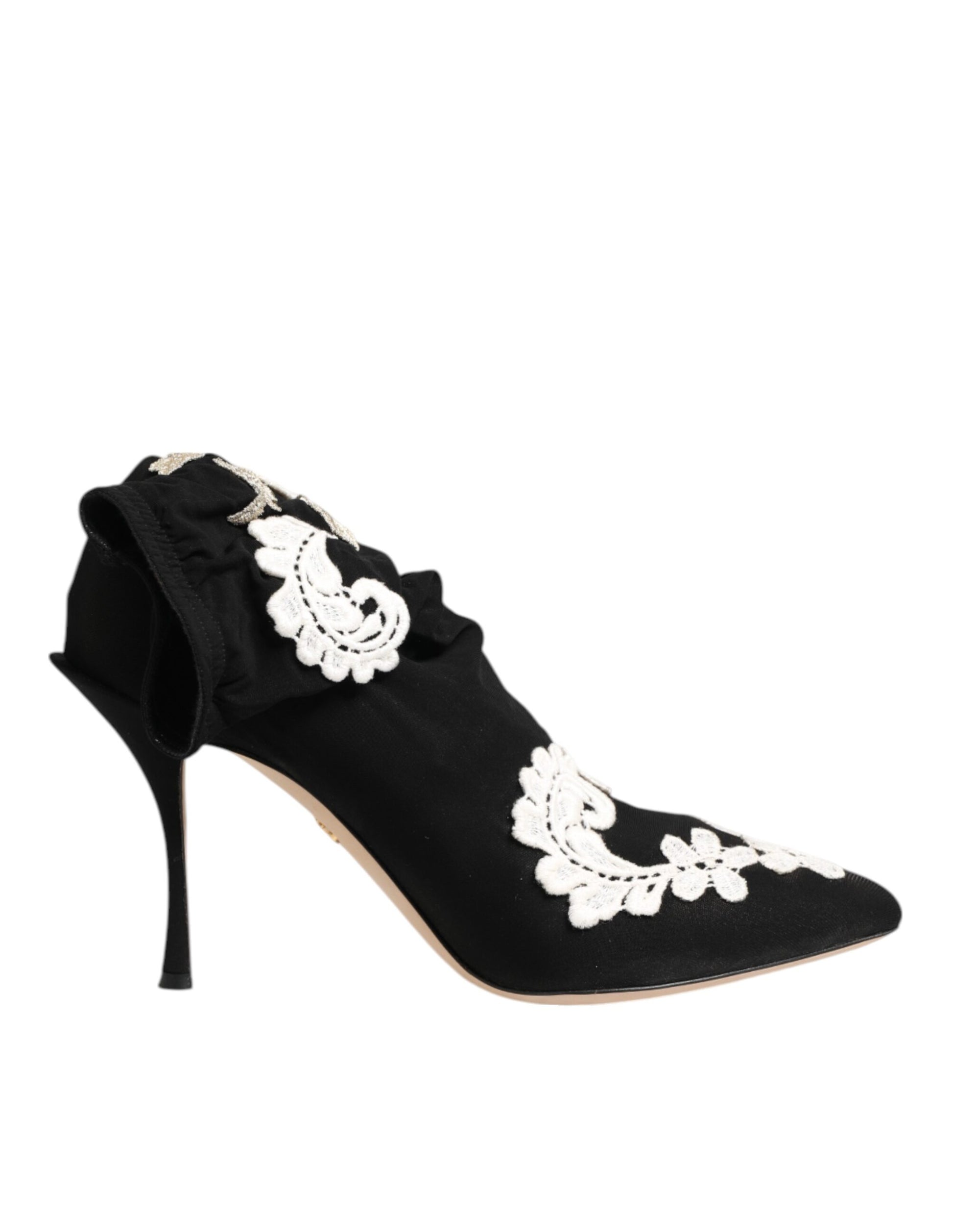 Dolce & Gabbana Black White Embroidered Jersey Stiletto Boots Shoes - ACCEXO