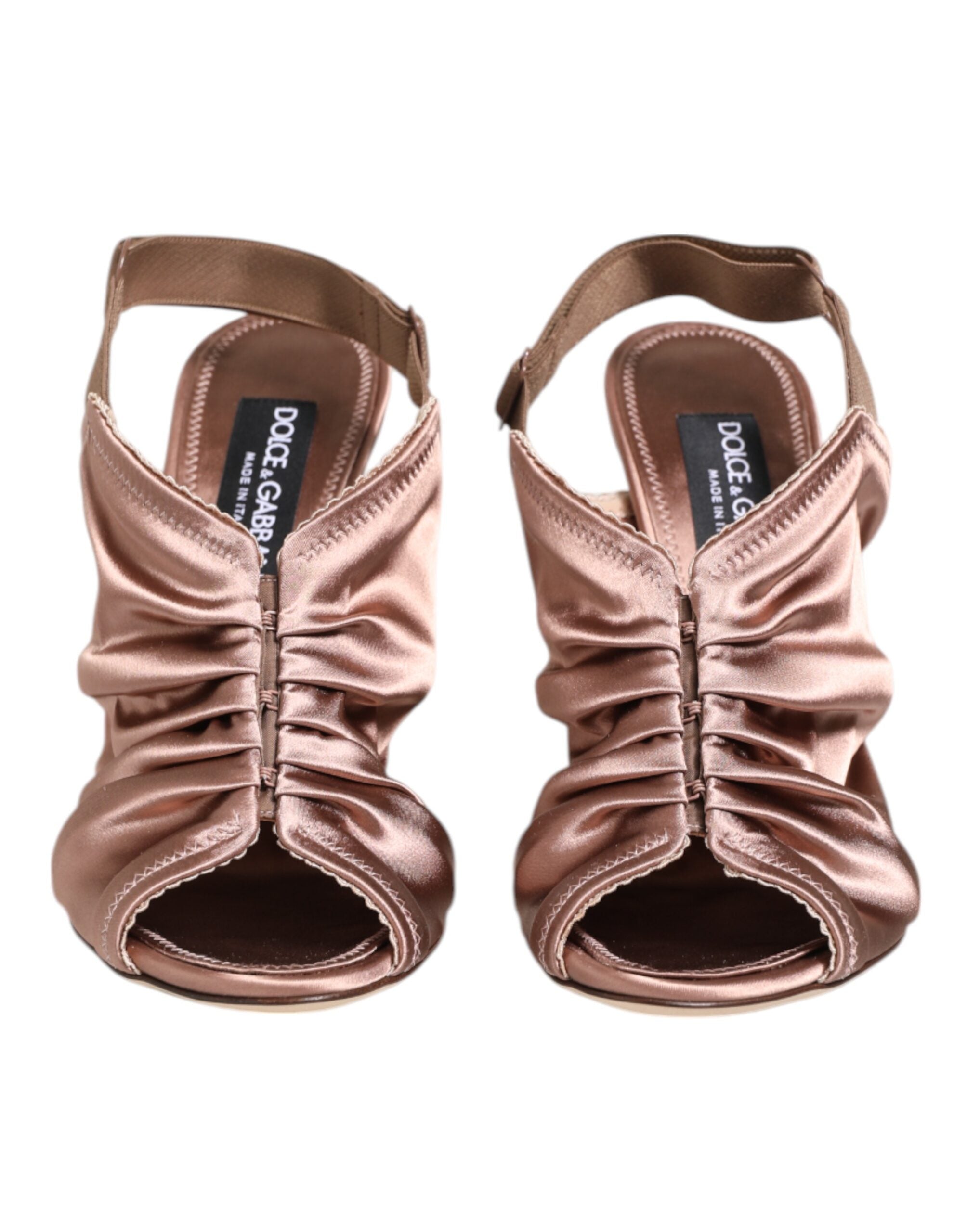 Dolce & Gabbana Bronze Satin Ruched Slingback Sandals Shoes - ACCEXO