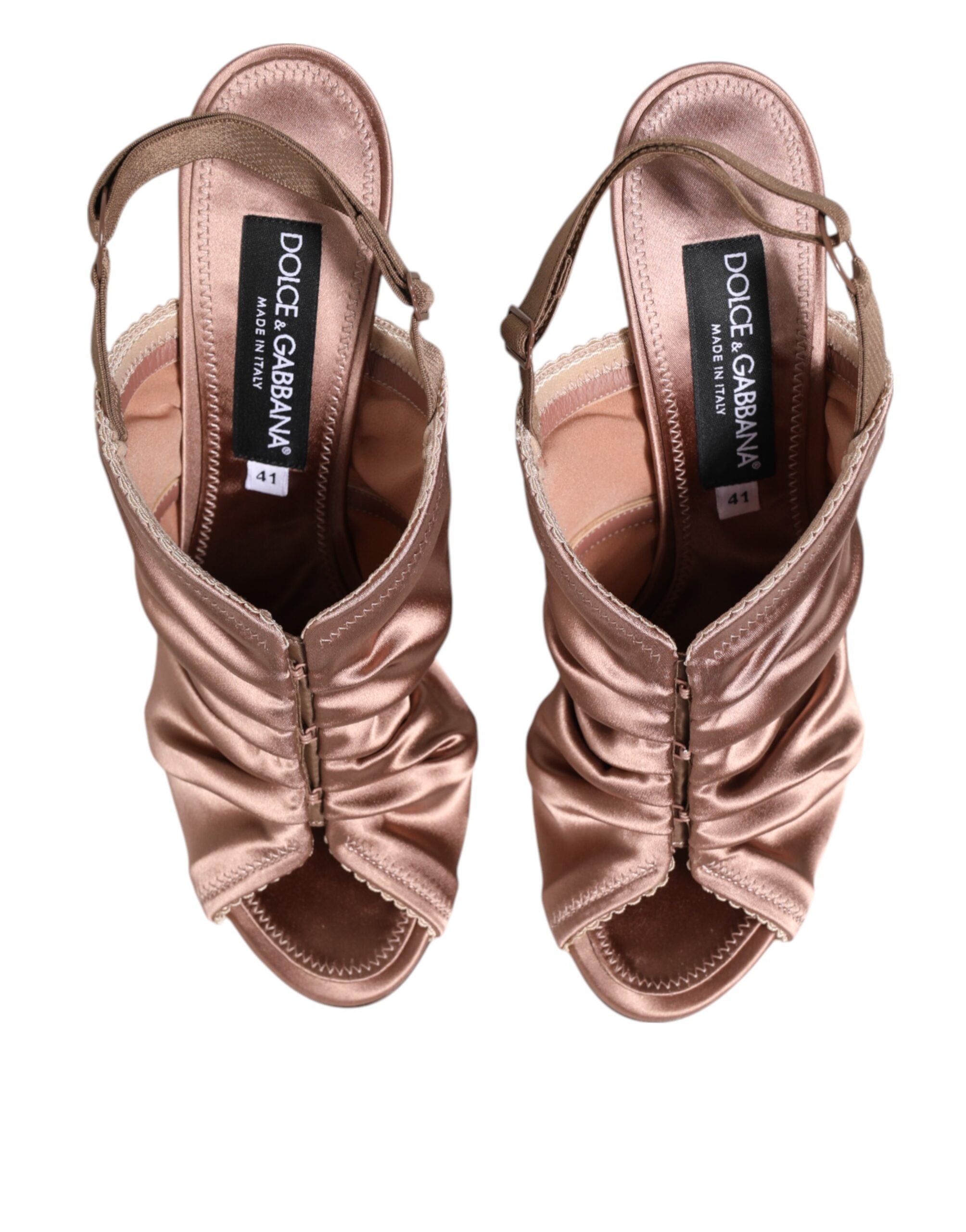 Dolce & Gabbana Bronze Satin Ruched Slingback Sandals Shoes - ACCEXO