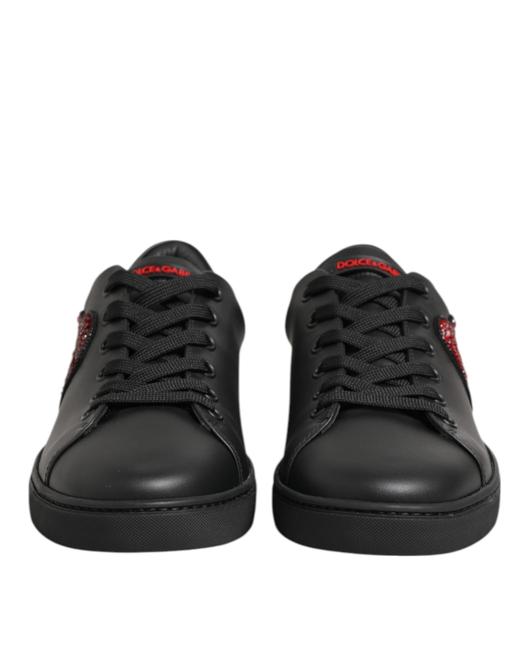 Dolce & Gabbana Black Leather Crystal Heart Low Top Sneakers  Shoes - ACCEXO