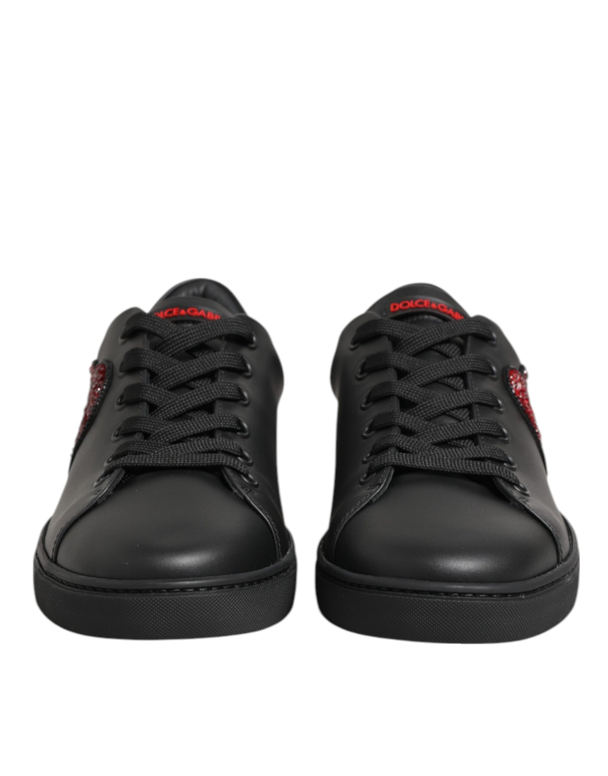 Dolce & Gabbana Black Leather Crystal Heart Low Top Sneakers  Shoes - ACCEXO
