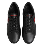 Dolce & Gabbana Black Leather Crystal Heart Low Top Sneakers  Shoes - ACCEXO