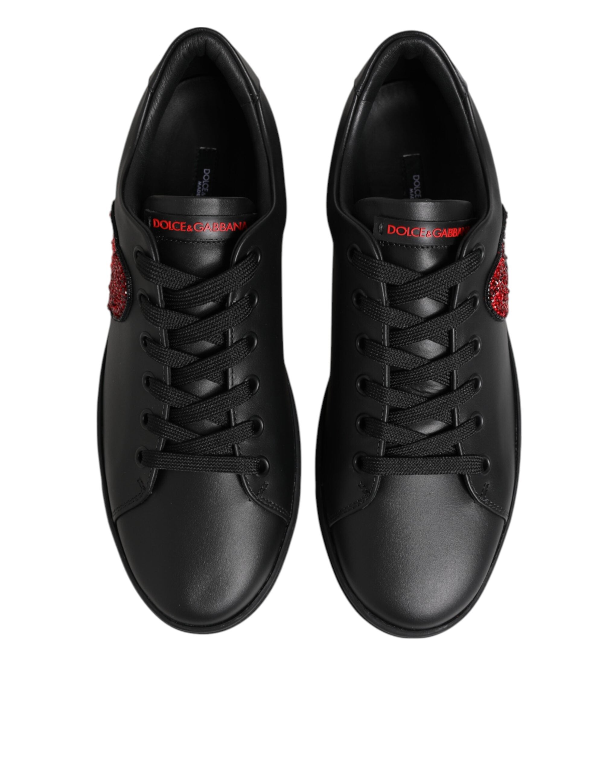 Dolce & Gabbana Black Leather Crystal Heart Low Top Sneakers  Shoes - ACCEXO