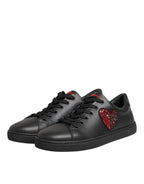 Dolce & Gabbana Black Leather Crystal Heart Low Top Sneakers  Shoes - ACCEXO