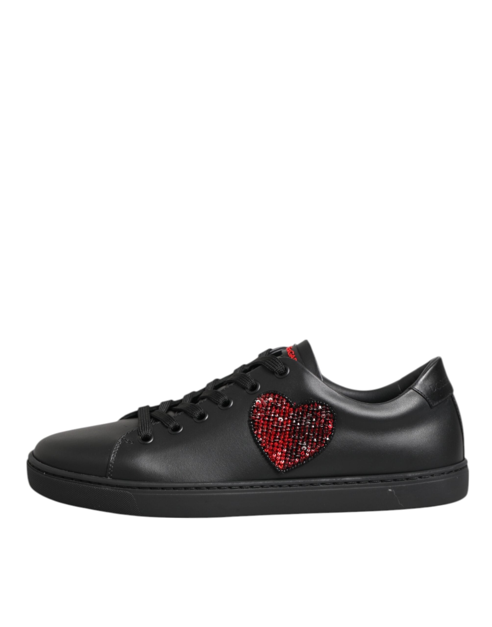 Dolce & Gabbana Black Leather Crystal Heart Low Top Sneakers  Shoes Secondary image