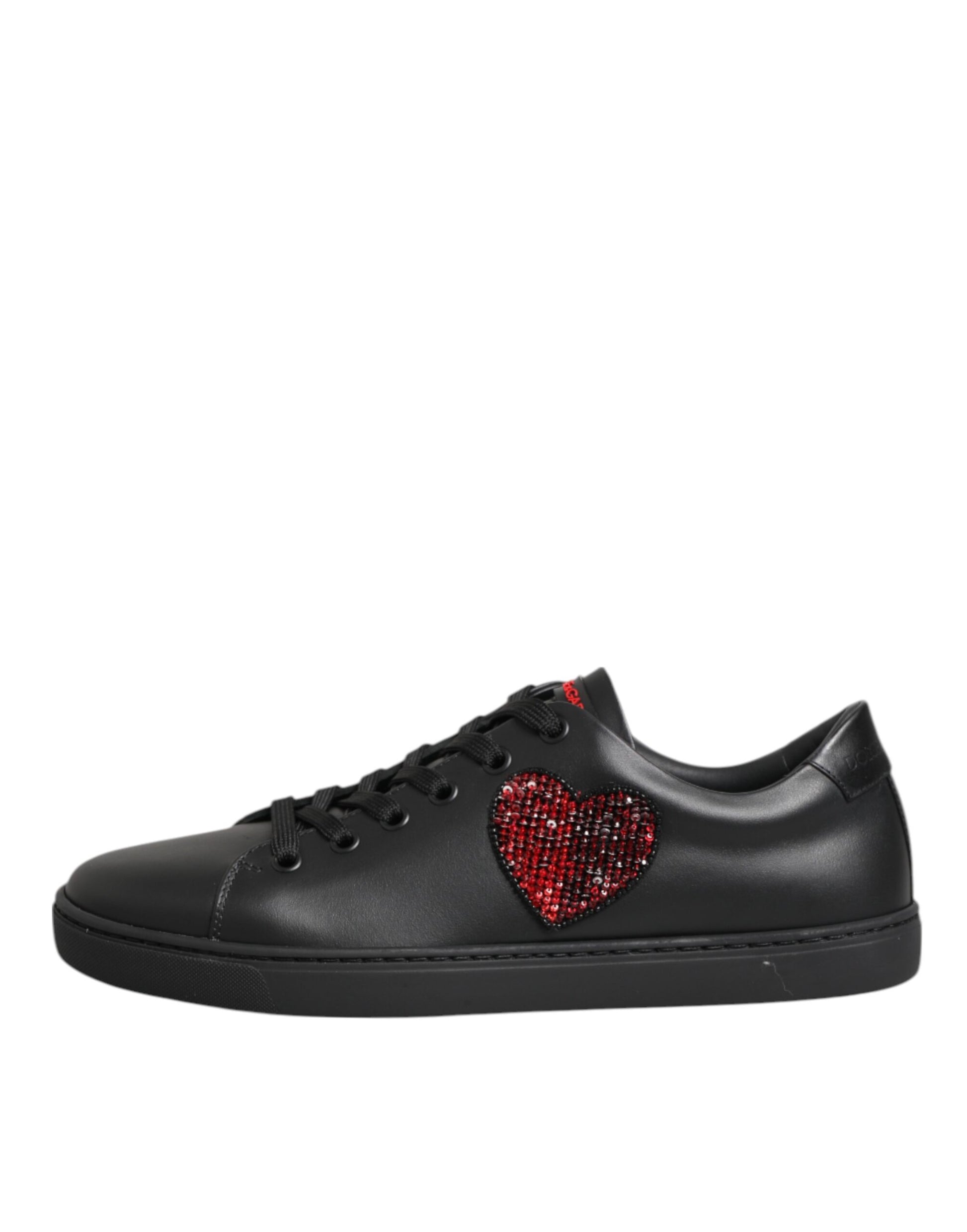 Dolce & Gabbana Black Leather Crystal Heart Low Top Sneakers  Shoes - ACCEXO