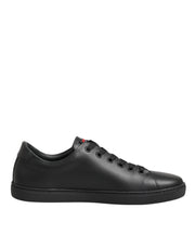 Dolce & Gabbana Black Leather Crystal Heart Low Top Sneakers Shoes for Women