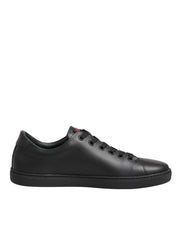 Dolce & Gabbana Black Leather Crystal Heart Low Top Sneakers  Shoes - ACCEXO