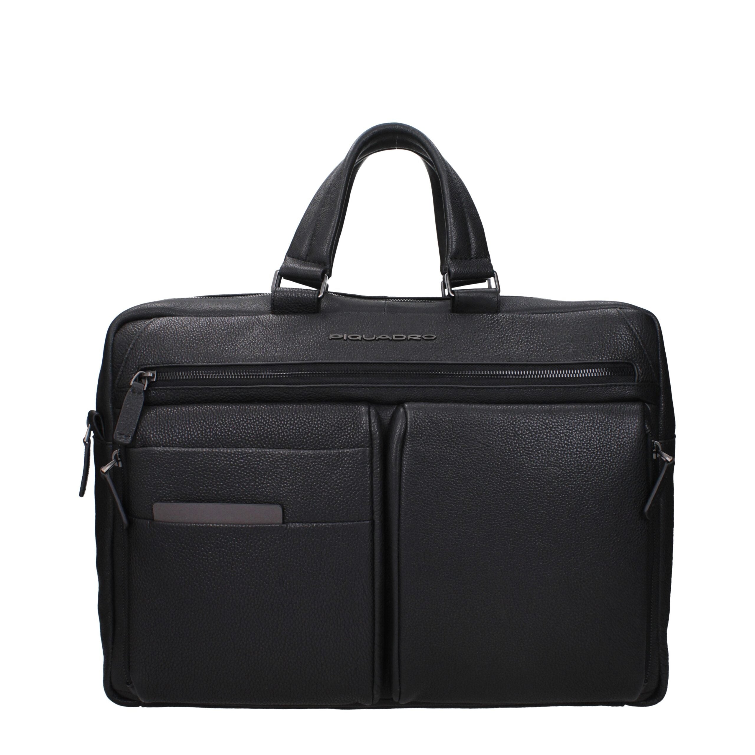 Piquadro Black Leather Business And Laptop Bags