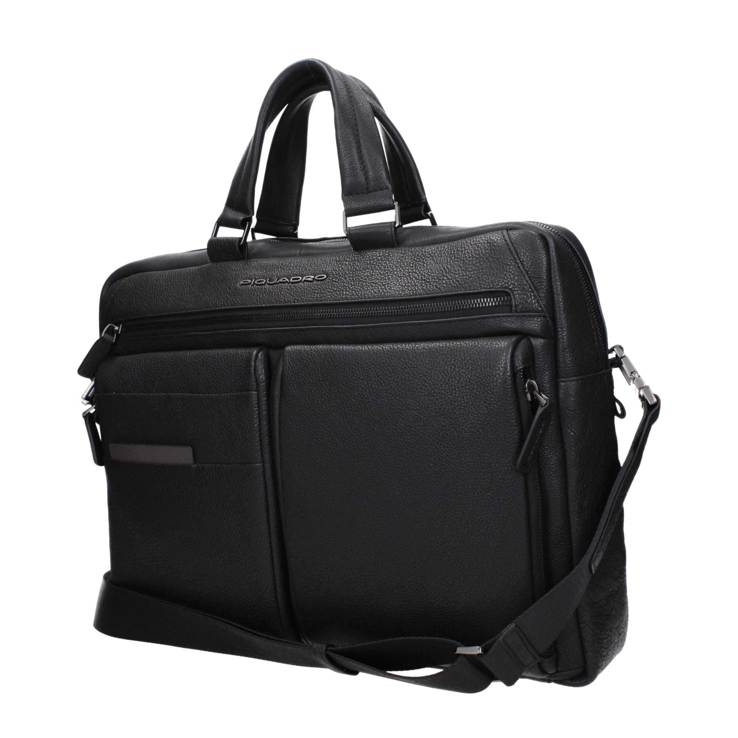 Piquadro Black Leather Business And Laptop Bags