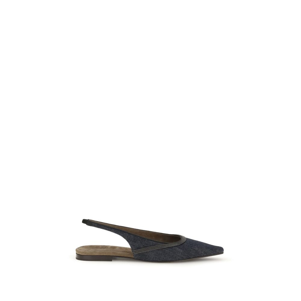 Brunello Cucinelli Denim slingback Ballerinas - ACCEXO