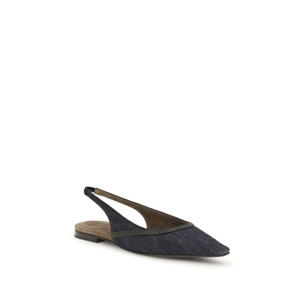 Brunello Cucinelli Denim slingback Ballerinas - ACCEXO
