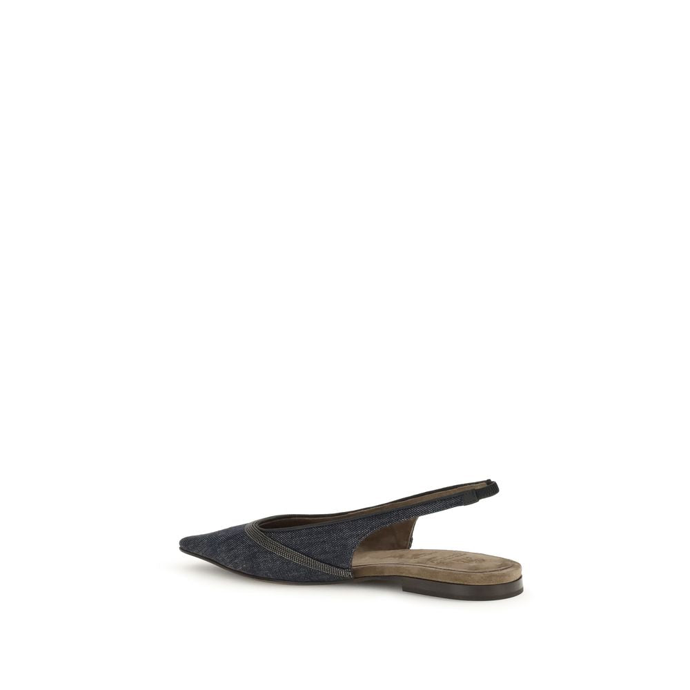 Brunello Cucinelli Denim slingback Ballerinas - ACCEXO