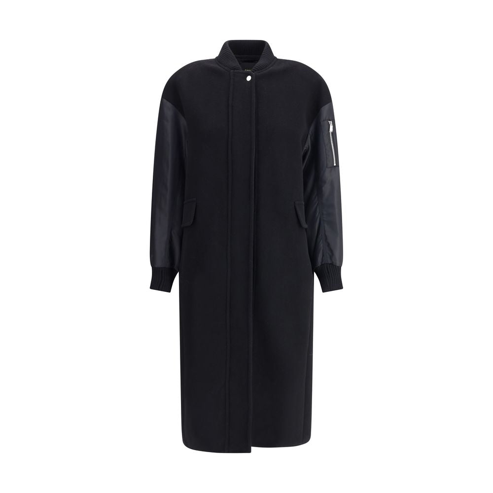 PINKO Long Coat in wool-blend cloth and technical satin - ACCEXO
