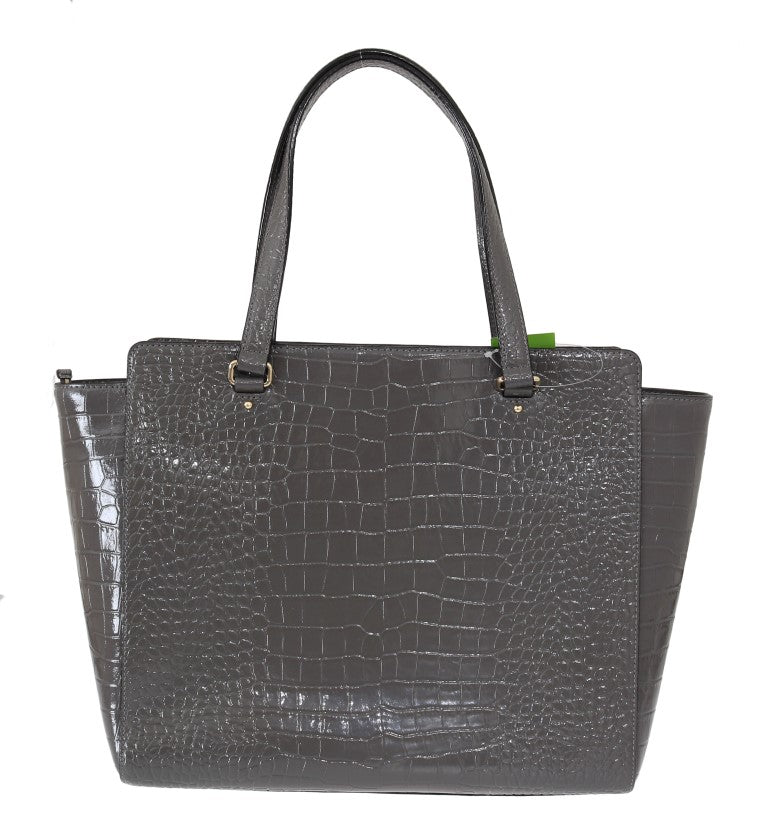 Kate Spade Grey Croc Embossed Leather Elissa Bristol Drive Tote Handbag Bag - ACCEXO