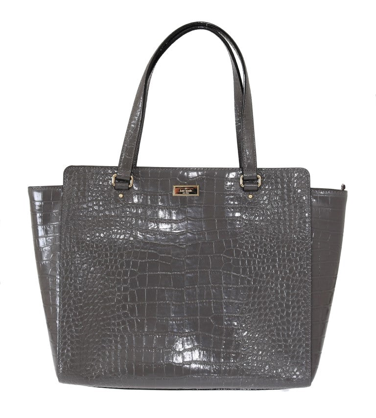 Kate Spade Grey Croc Embossed Leather Elissa Bristol Drive Tote Handbag Bag - ACCEXO