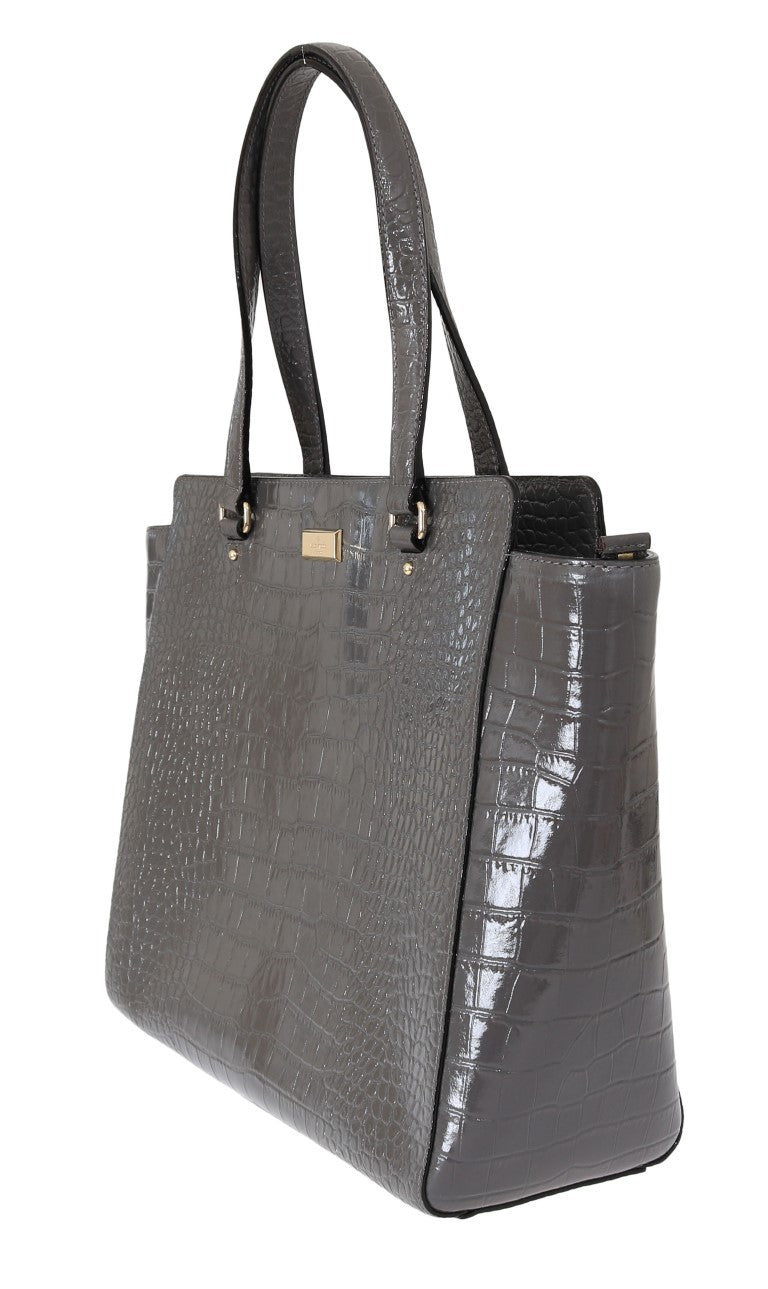 Kate Spade Grey Croc Embossed Leather Elissa Bristol Drive Tote Handbag Bag - ACCEXO