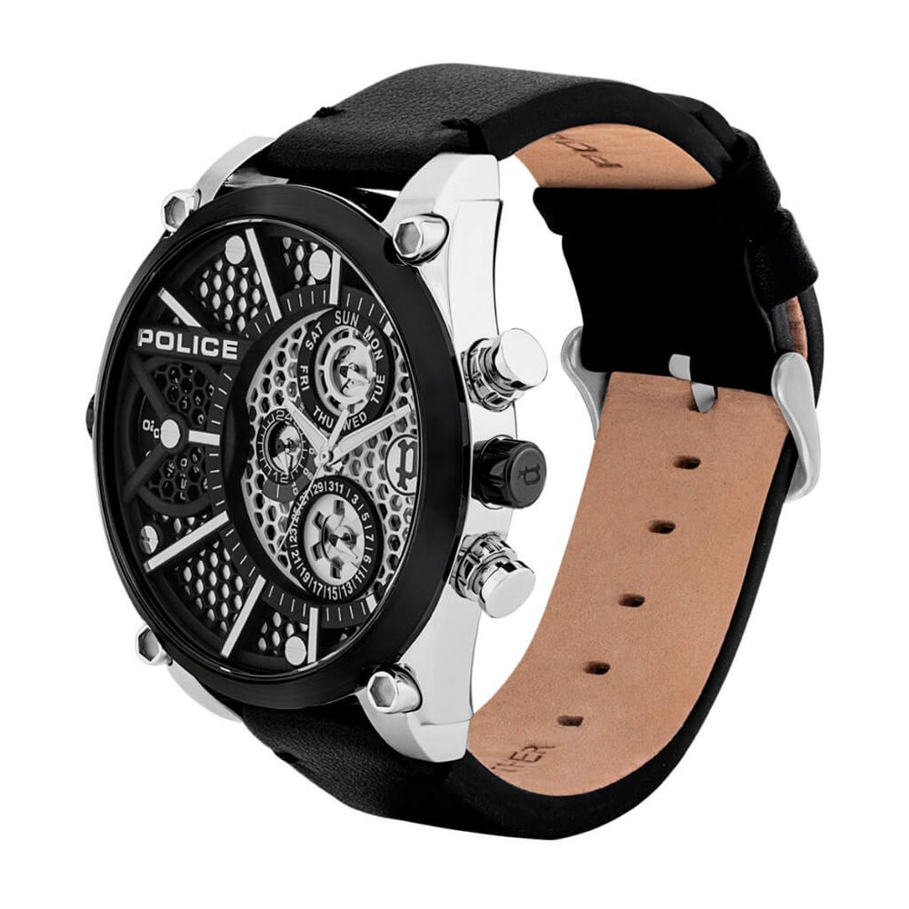 Police Black Leather Watch - ACCEXO