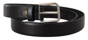 Dolce & Gabbana Black Calf Leather Silver Tone Logo Buckle Belt - ACCEXO
