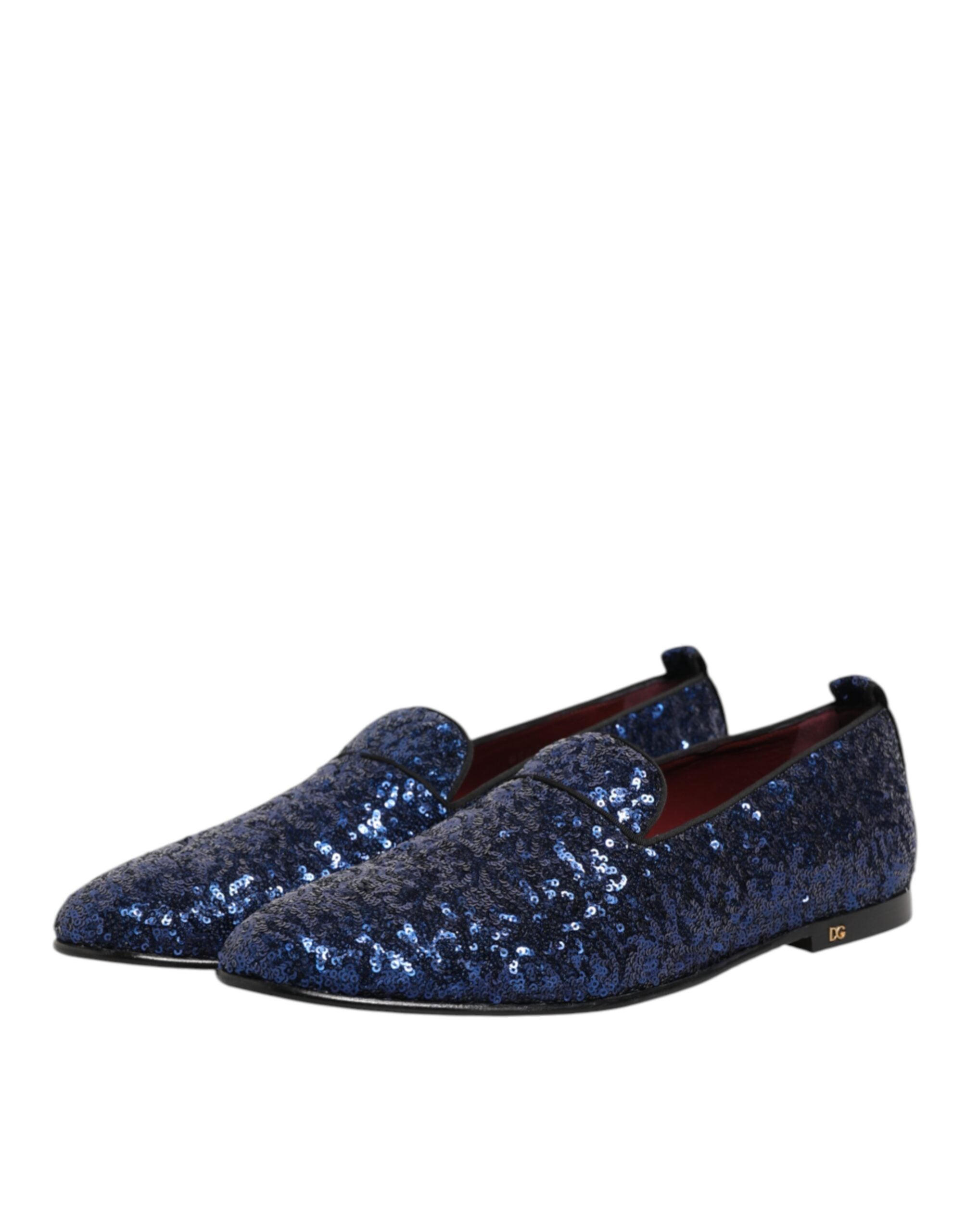 Dolce & Gabbana Blue Sequined Loafers Slippers Men Dress Shoes - ACCEXO