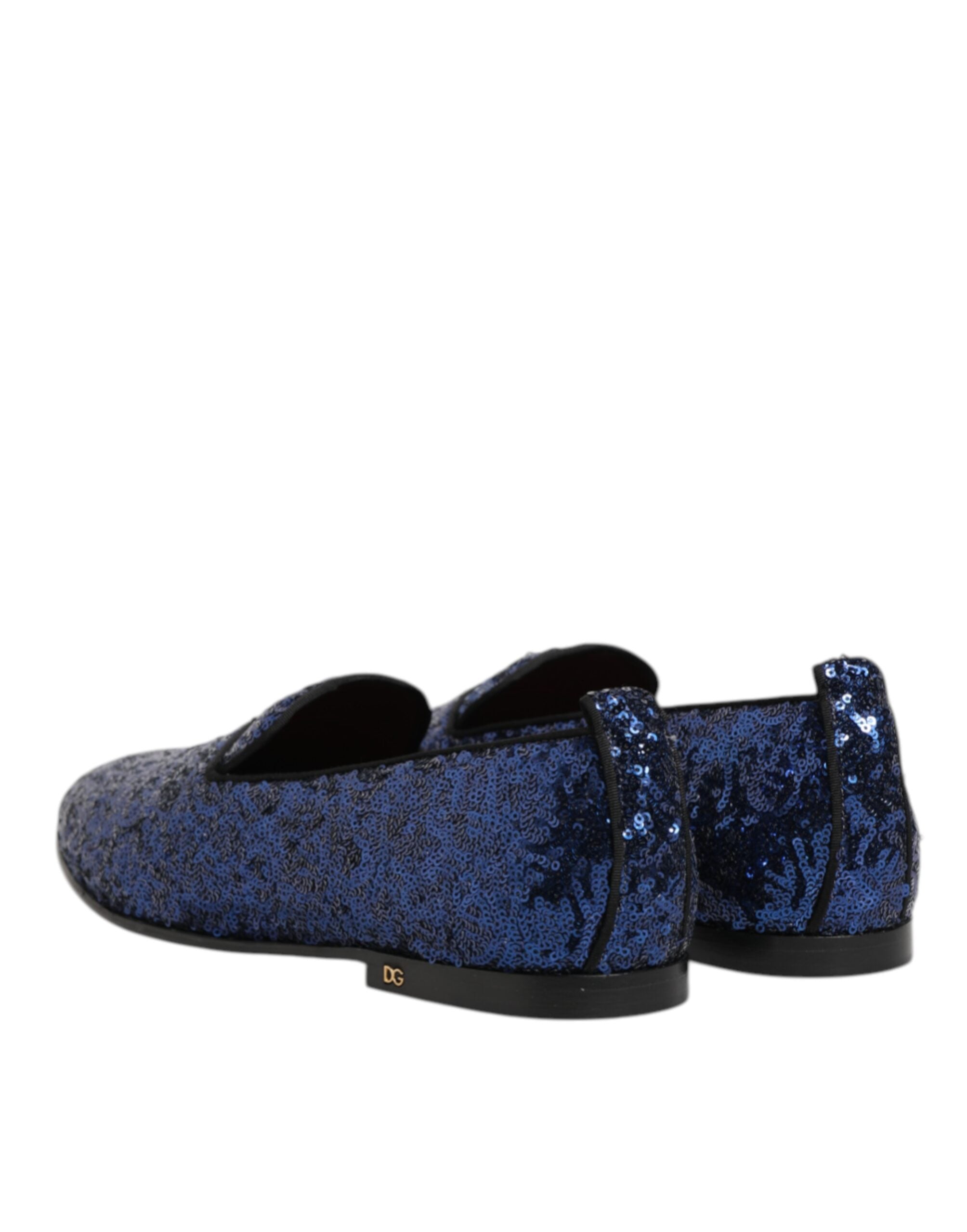 Dolce & Gabbana Blue Sequined Loafers Slippers Men Dress Shoes - ACCEXO