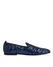 Dolce & Gabbana Blue Sequined Loafers Slippers Men Dress Shoes - ACCEXO