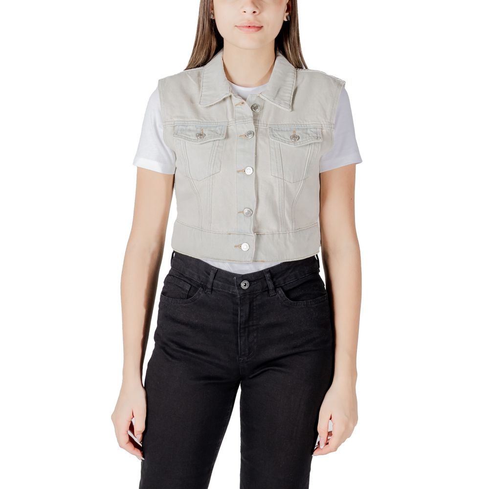 Only Light Blue Cotton Sleveless Jacket - ACCEXO