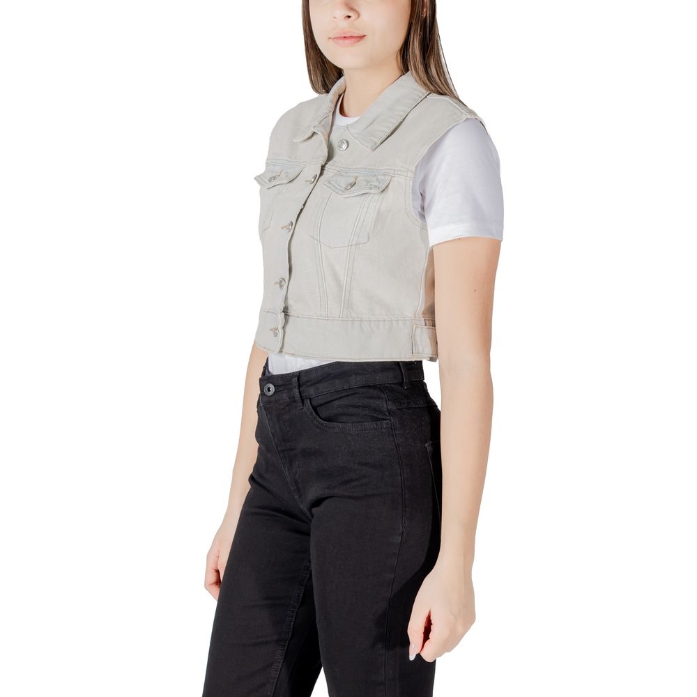 Only Light Blue Cotton Sleveless Jacket - ACCEXO