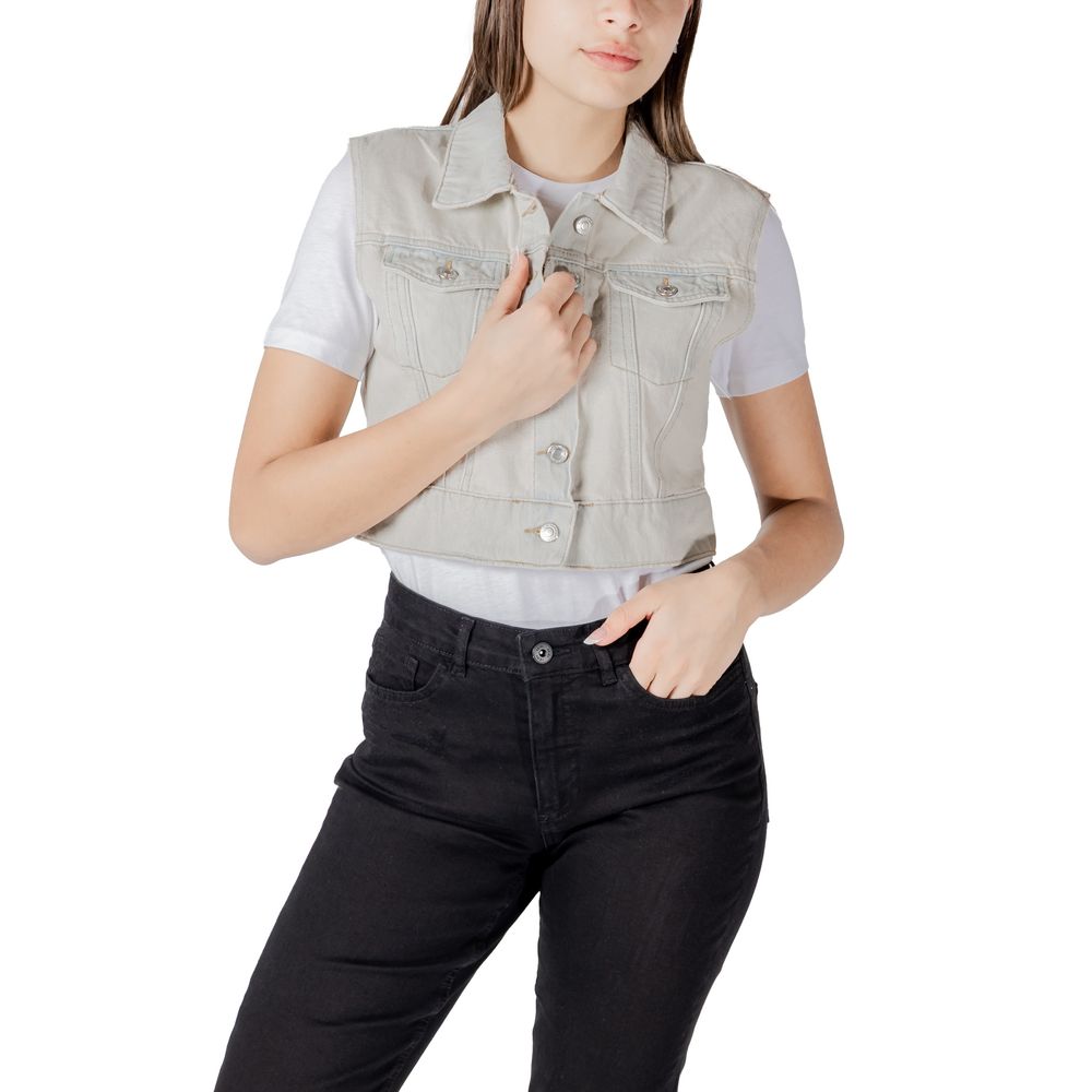 Only Light Blue Cotton Sleveless Jacket - ACCEXO