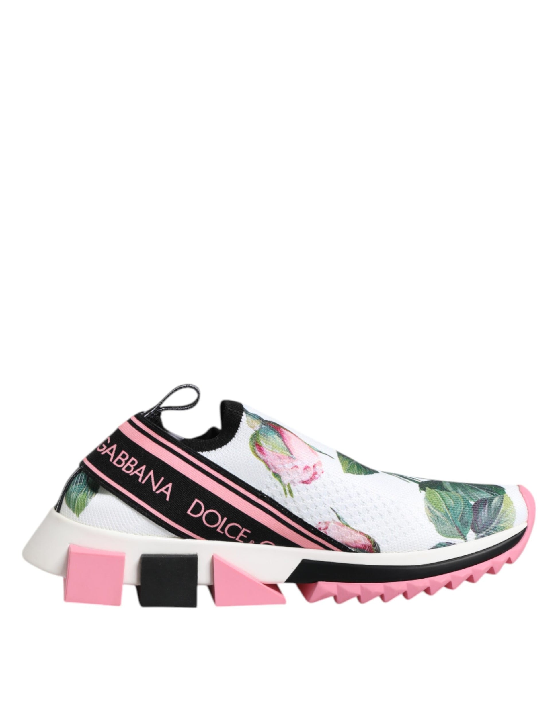 Dolce & Gabbana White Rose Print Sorrento Sneakers Shoes - ACCEXO