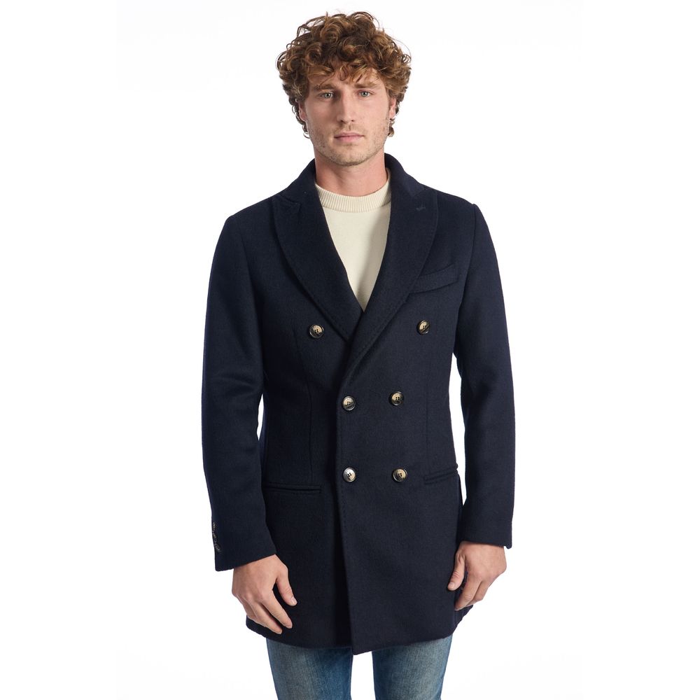 Roberto Pepe Luxury Blue Wool Coat - ACCEXO