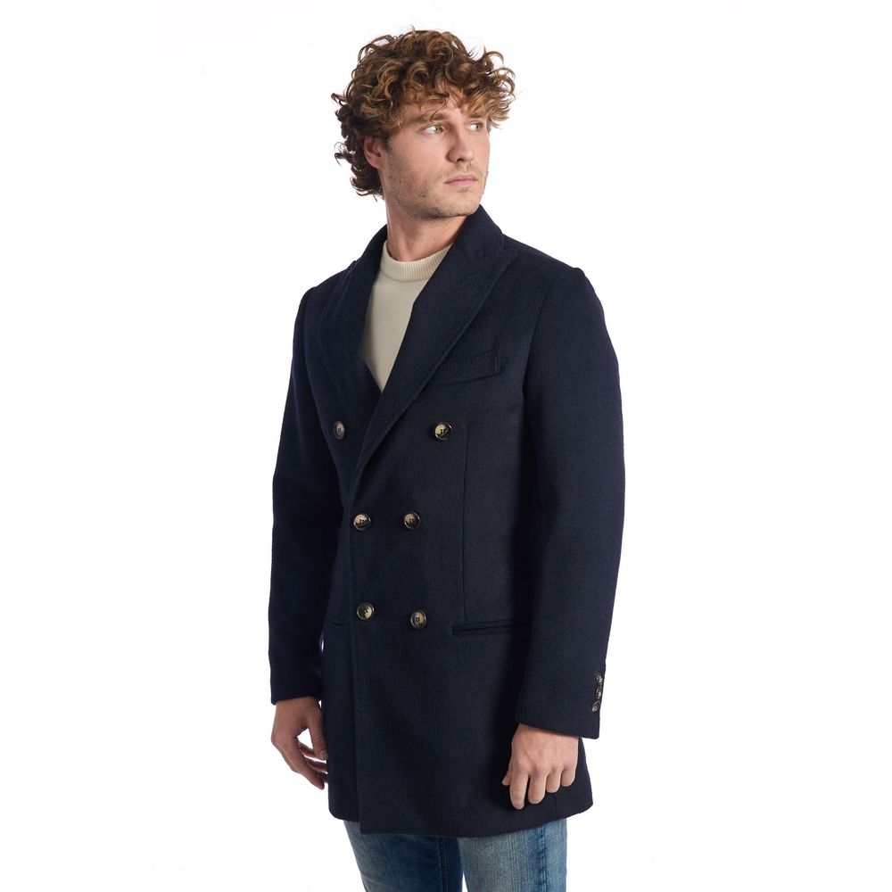 Roberto Pepe Luxury Blue Wool Coat - ACCEXO