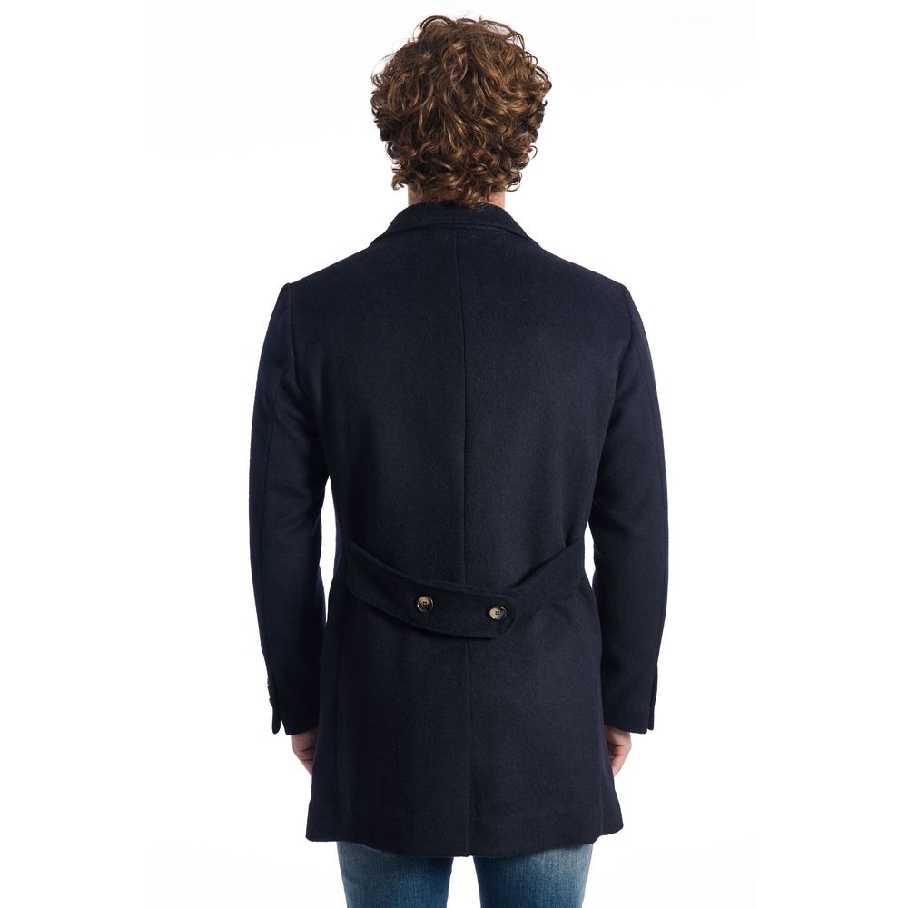 Roberto Pepe Luxury Blue Wool Coat - ACCEXO