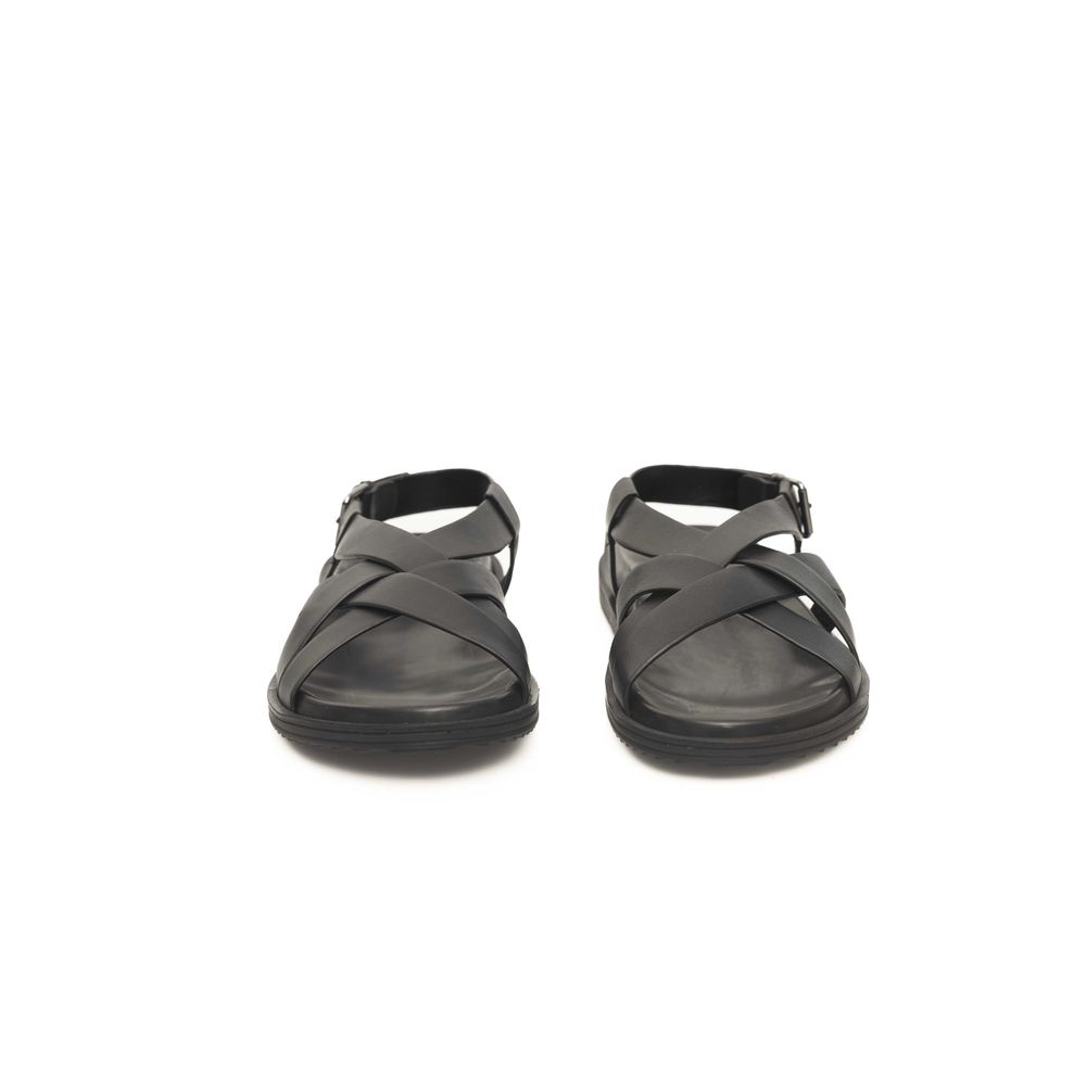 Cerruti 1881 Black Leather Men Sandal - ACCEXO