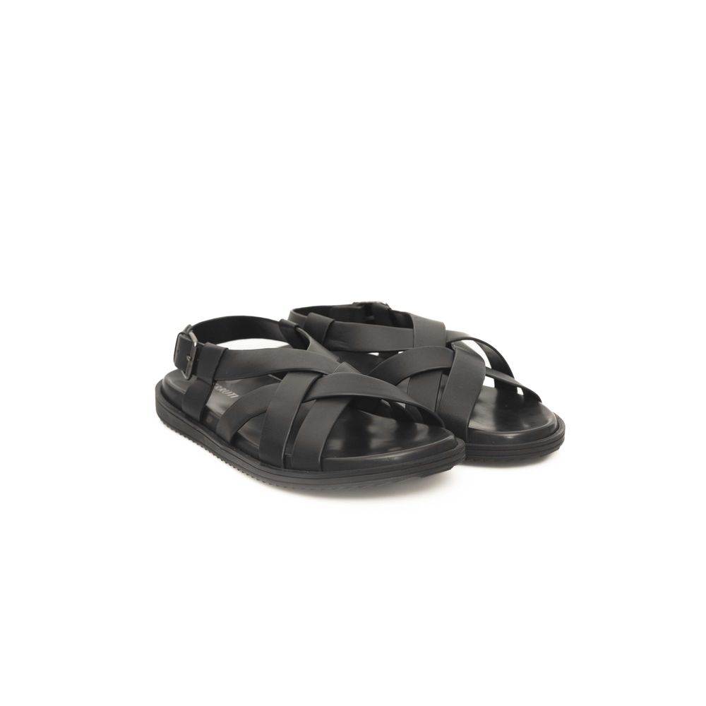 Cerruti 1881 Black Leather Men Sandal - ACCEXO