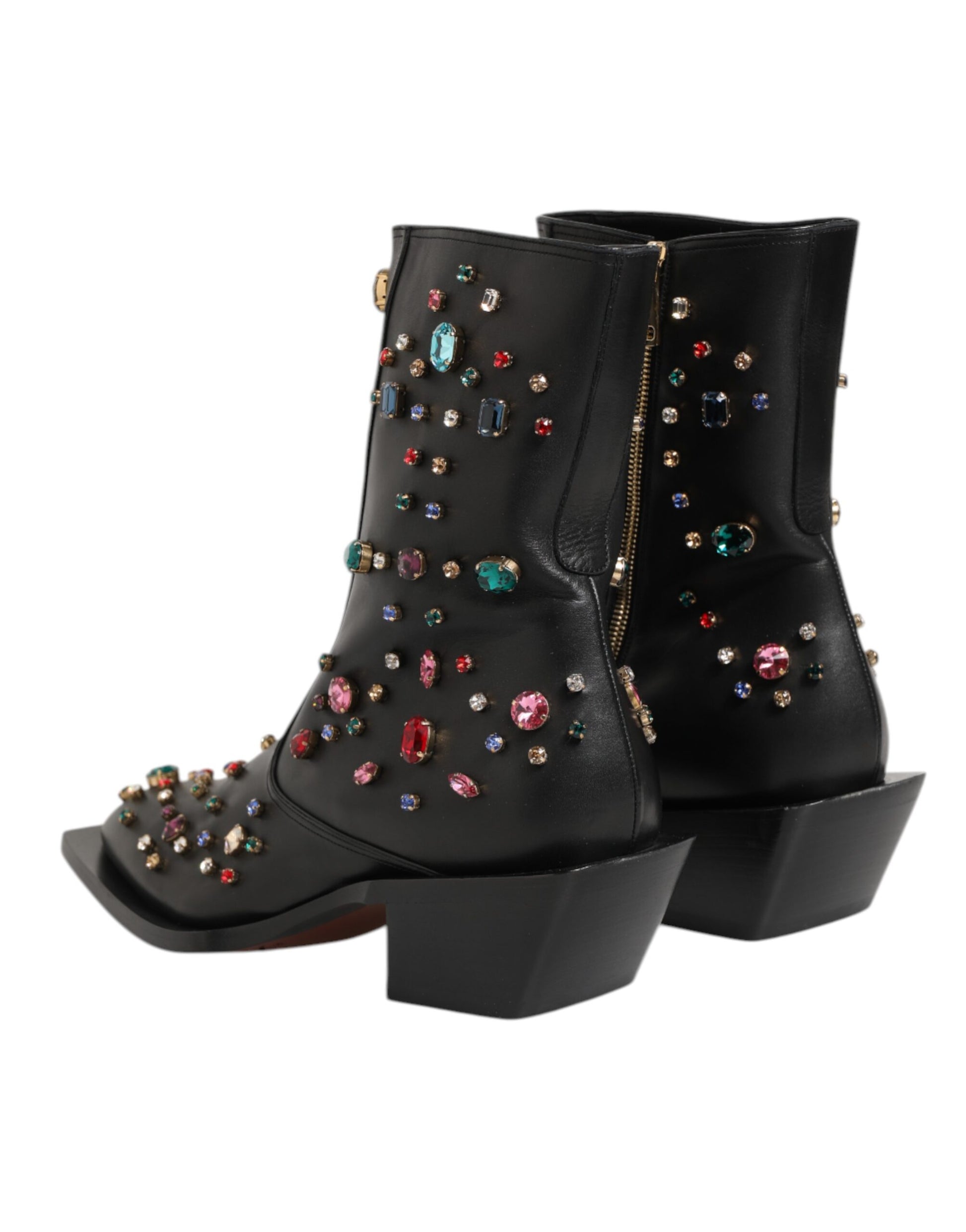 Dolce & Gabbana Black Crystal Embellished Men Short Boots Shoes - ACCEXO