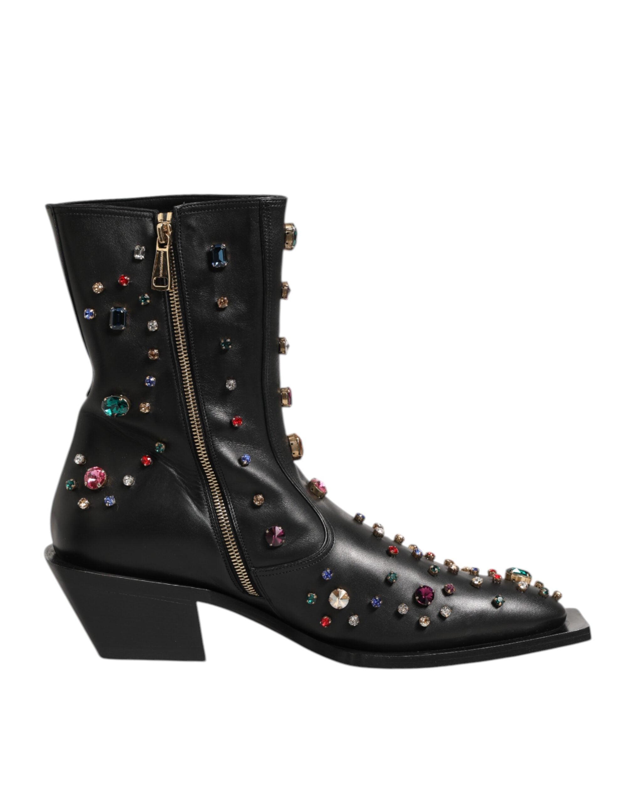 Dolce & Gabbana Black Crystal Embellished Men Short Boots Shoes - ACCEXO