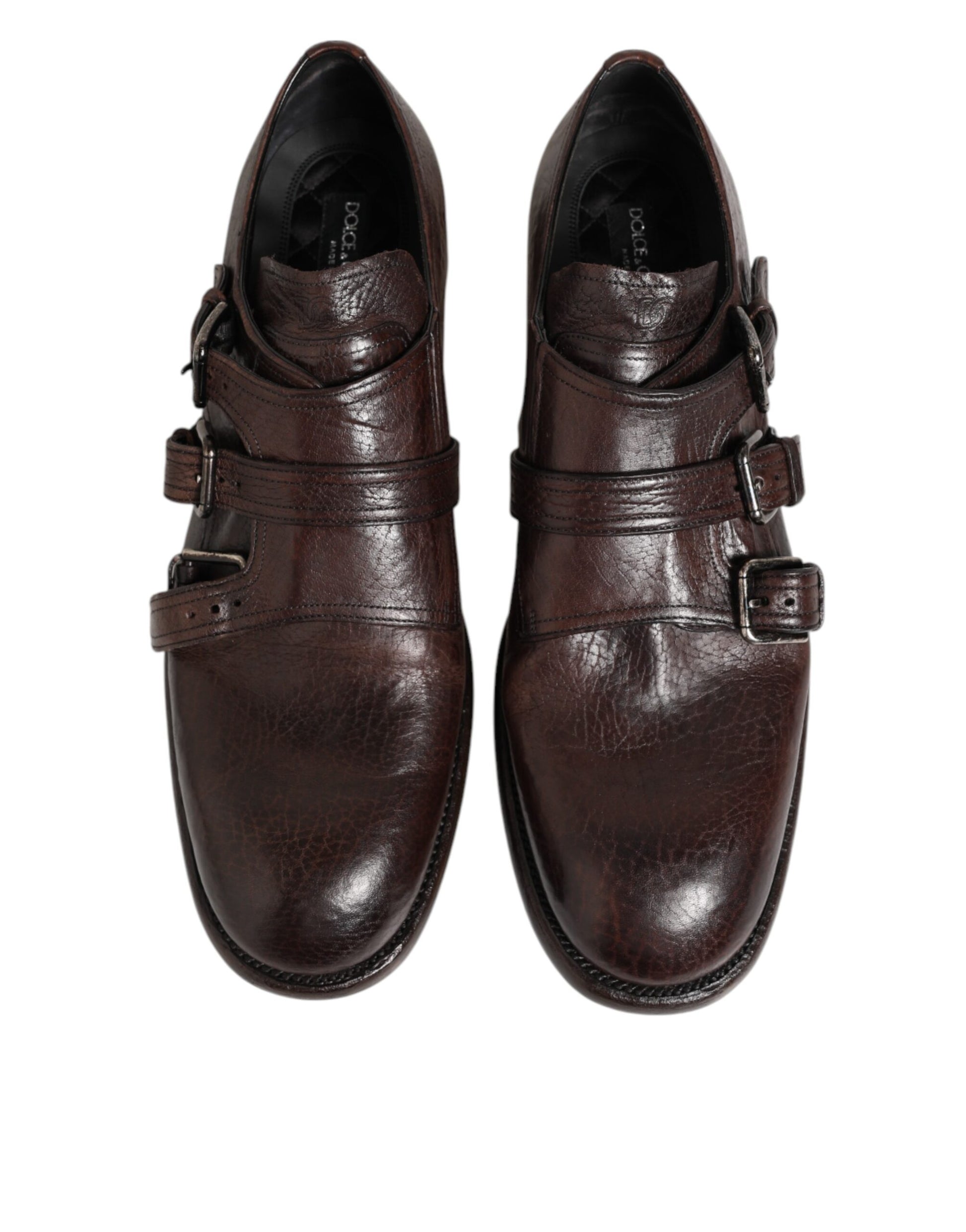 Dolce & Gabbana Brown Leather Monk Strap Formal Derby Shoes - ACCEXO