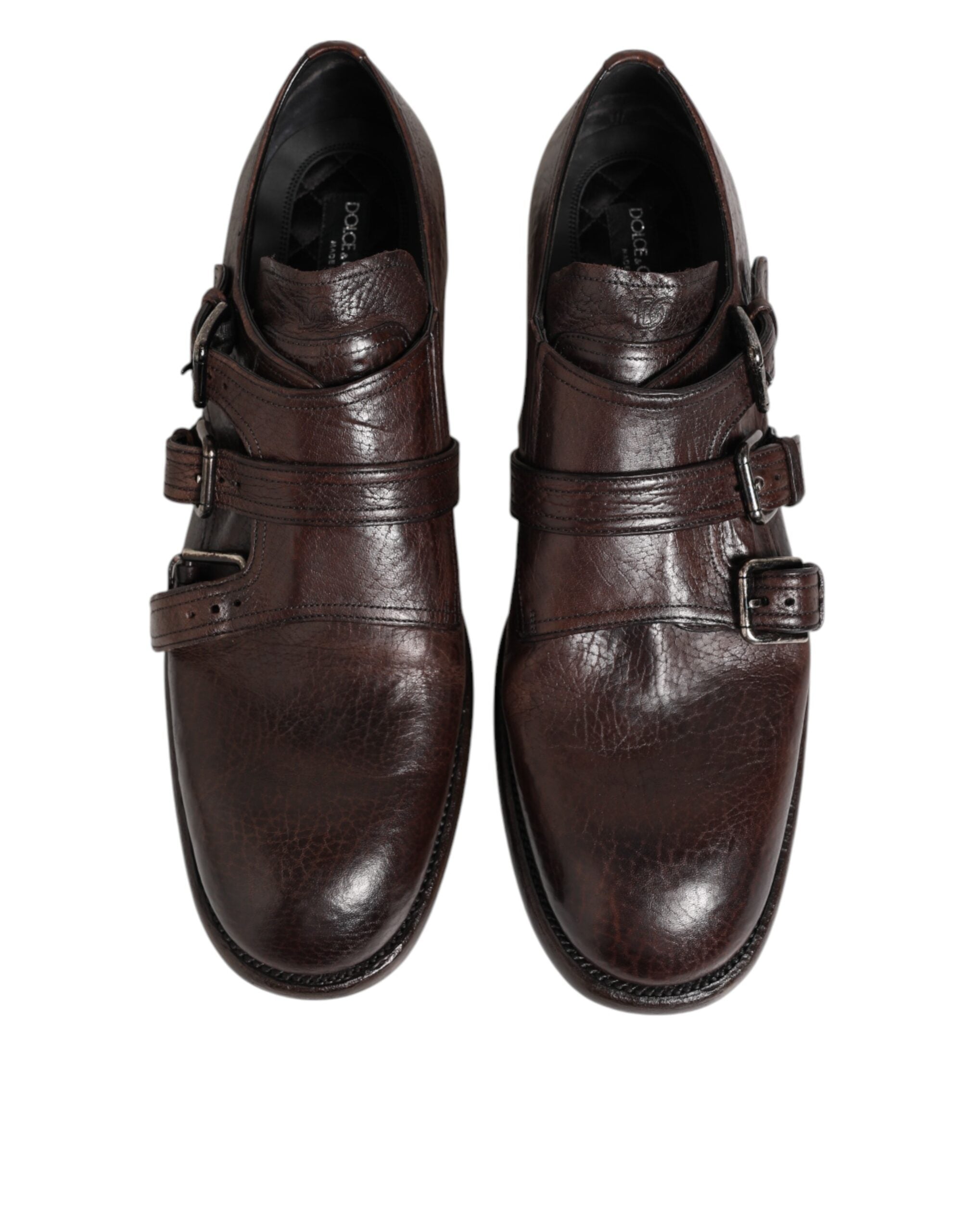 Dolce & Gabbana Brown Leather Monk Strap Formal Derby Shoes - ACCEXO